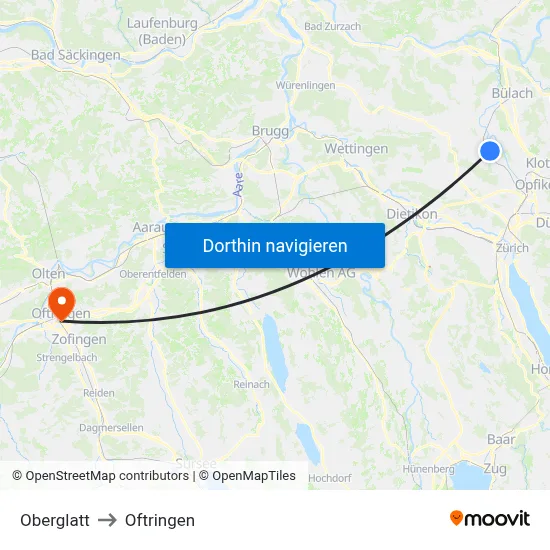 Oberglatt to Oftringen map