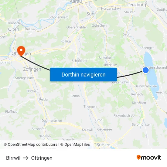 Birrwil to Oftringen map