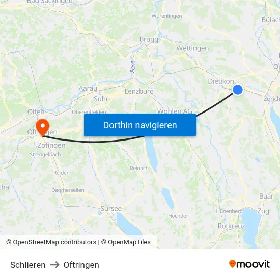 Schlieren to Oftringen map