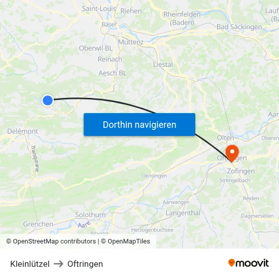Kleinlützel to Oftringen map