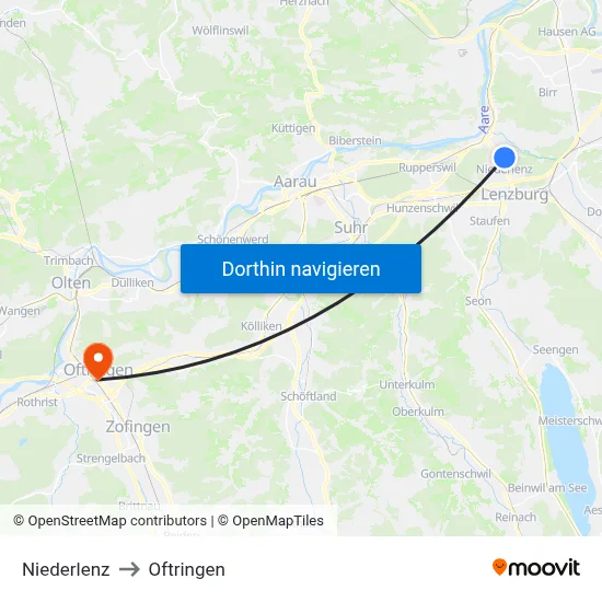Niederlenz to Oftringen map