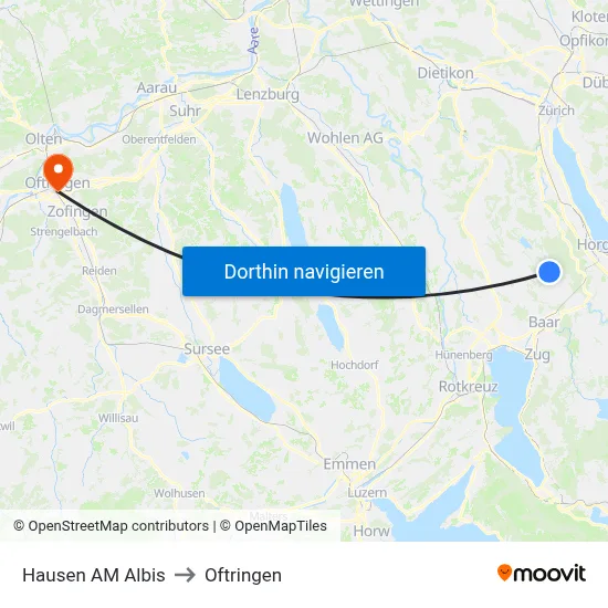 Hausen AM Albis to Oftringen map