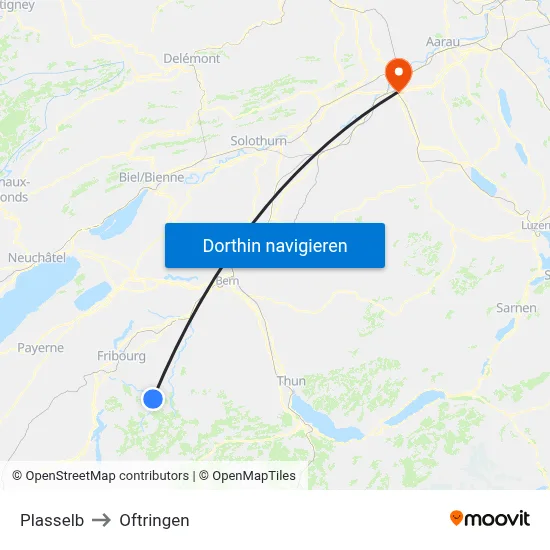 Plasselb to Oftringen map