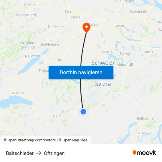 Baltschieder to Oftringen map