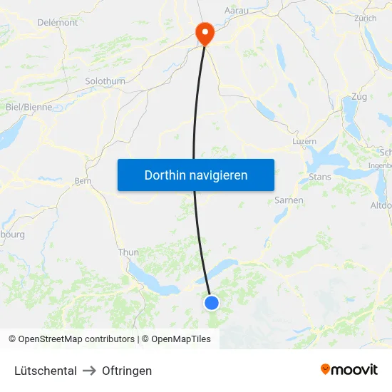Lütschental to Oftringen map