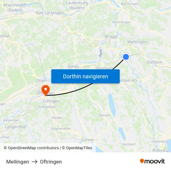 Mellingen to Oftringen map