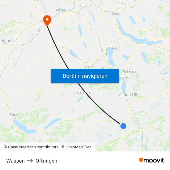 Wassen to Oftringen map