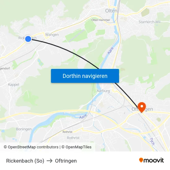 Rickenbach (So) to Oftringen map