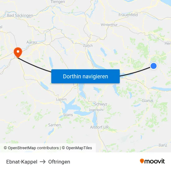 Ebnat-Kappel to Oftringen map