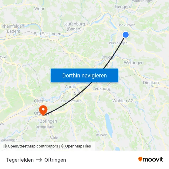 Tegerfelden to Oftringen map