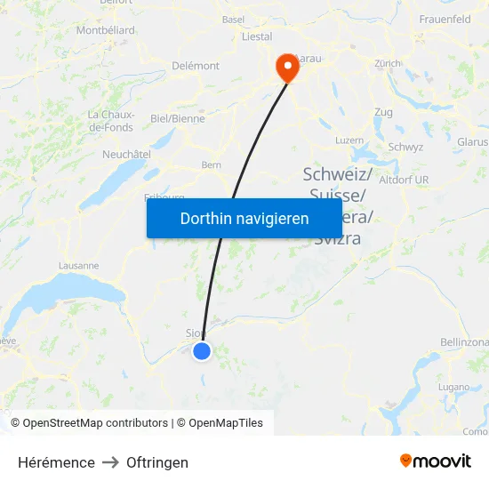 Hérémence to Oftringen map
