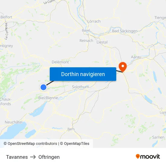 Tavannes to Oftringen map