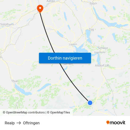 Realp to Oftringen map