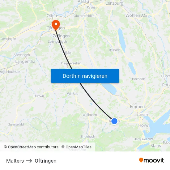 Malters to Oftringen map