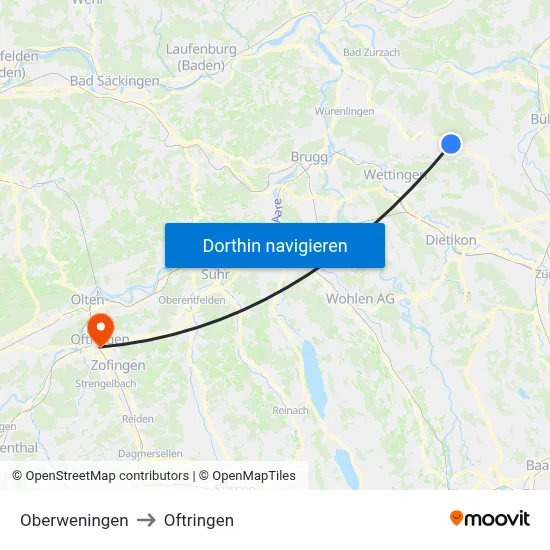 Oberweningen to Oftringen map