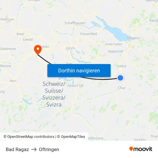 Bad Ragaz to Oftringen map