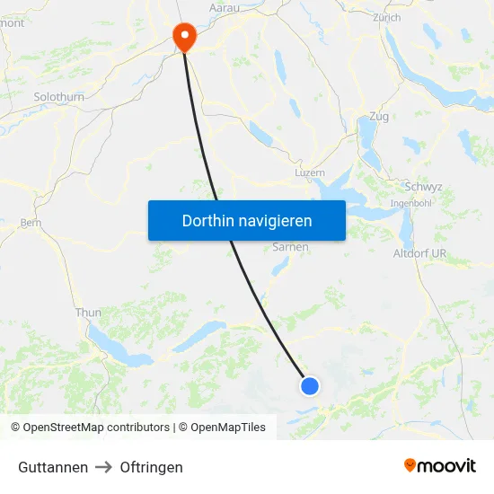 Guttannen to Oftringen map