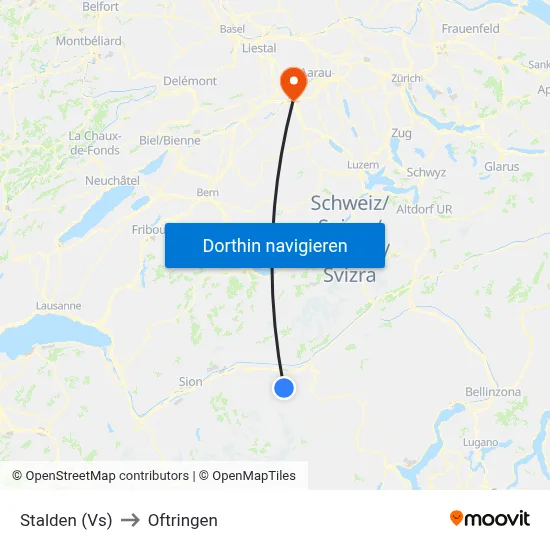 Stalden (Vs) to Oftringen map