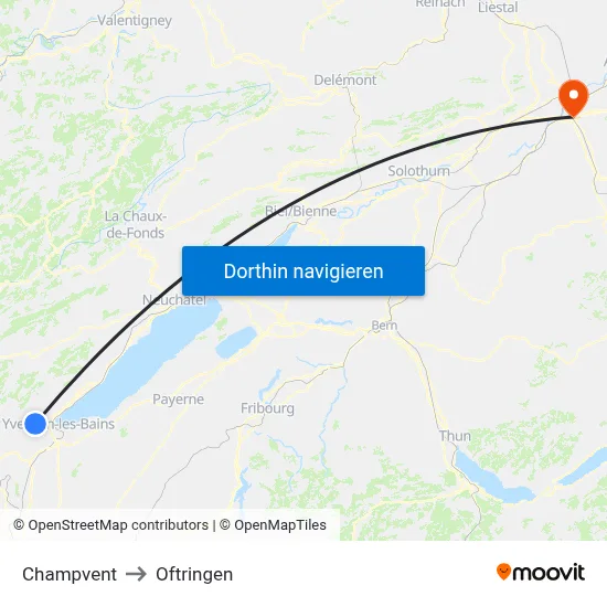 Champvent to Oftringen map