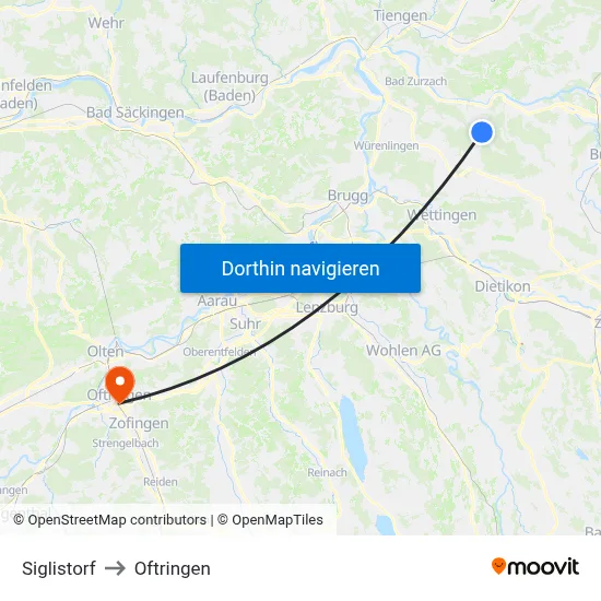 Siglistorf to Oftringen map