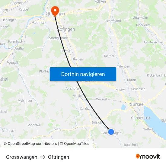 Grosswangen to Oftringen map