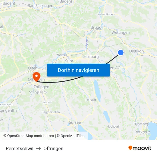 Remetschwil to Oftringen map