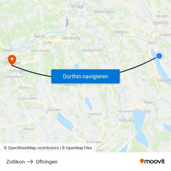 Zollikon to Oftringen map