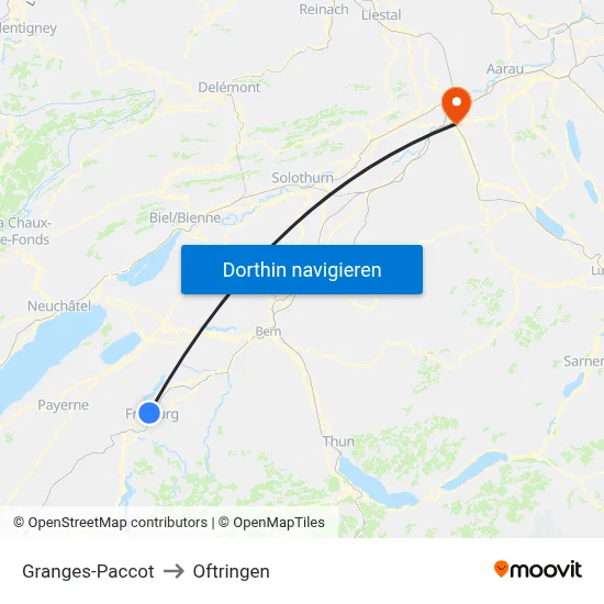 Granges-Paccot to Oftringen map