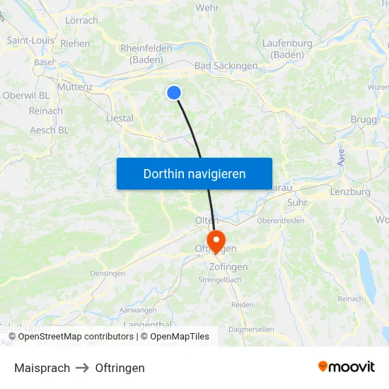 Maisprach to Oftringen map