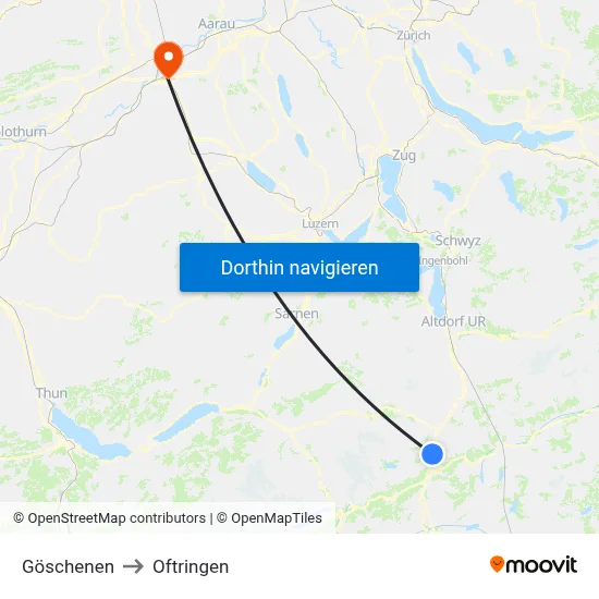 Göschenen to Oftringen map