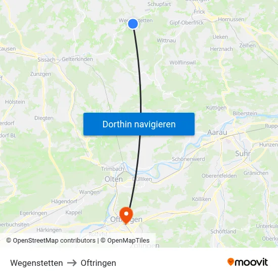 Wegenstetten to Oftringen map