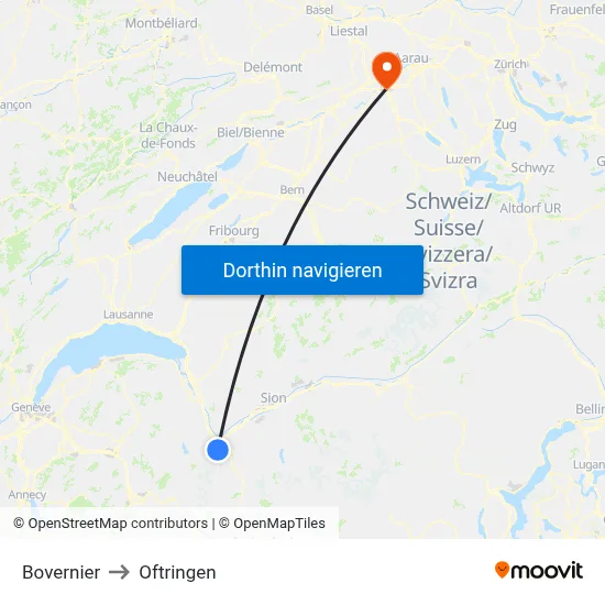 Bovernier to Oftringen map