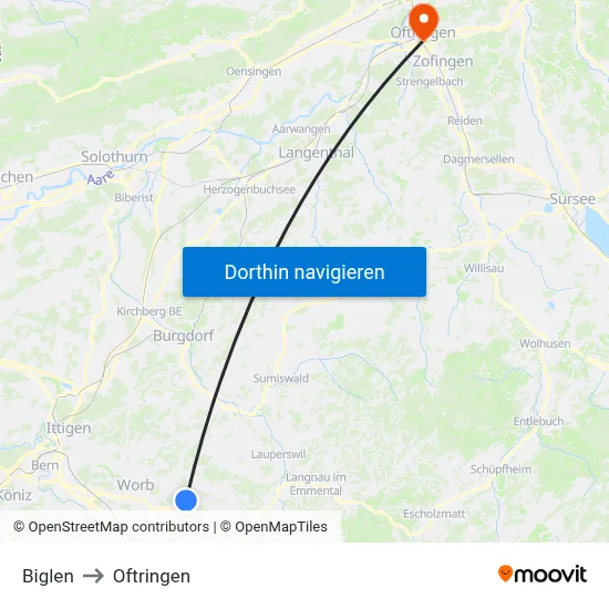 Biglen to Oftringen map