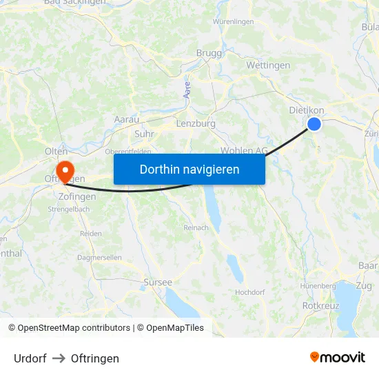 Urdorf to Oftringen map