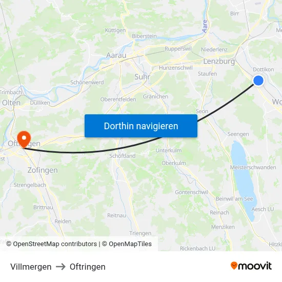 Villmergen to Oftringen map