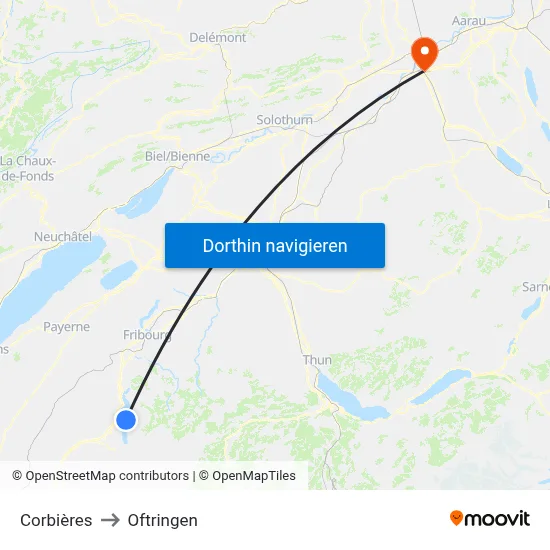 Corbières to Oftringen map