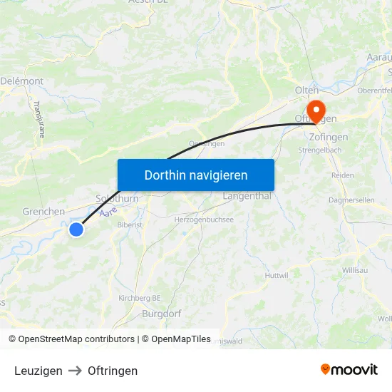 Leuzigen to Oftringen map