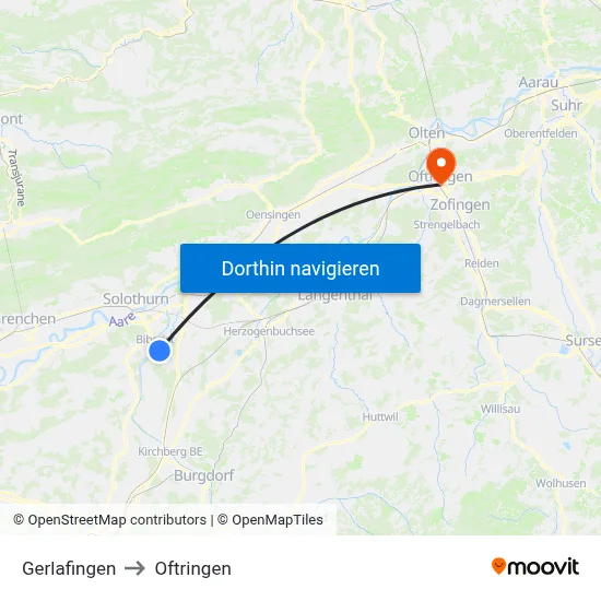 Gerlafingen to Oftringen map