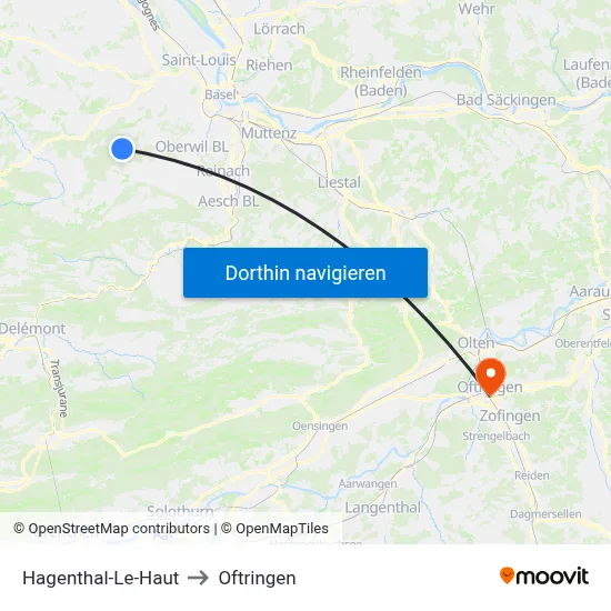 Hagenthal-Le-Haut to Oftringen map