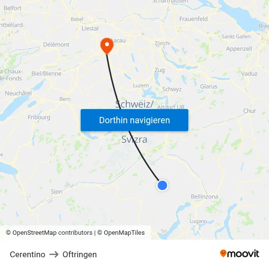 Cerentino to Oftringen map
