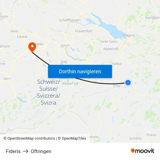 Fideris to Oftringen map