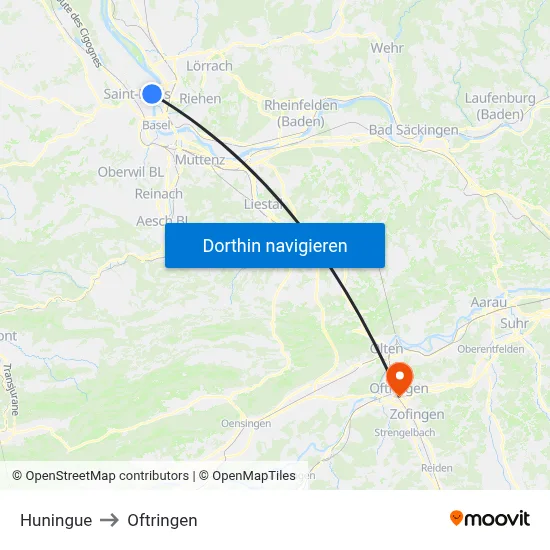 Huningue to Oftringen map