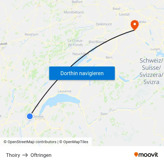 Thoiry to Oftringen map