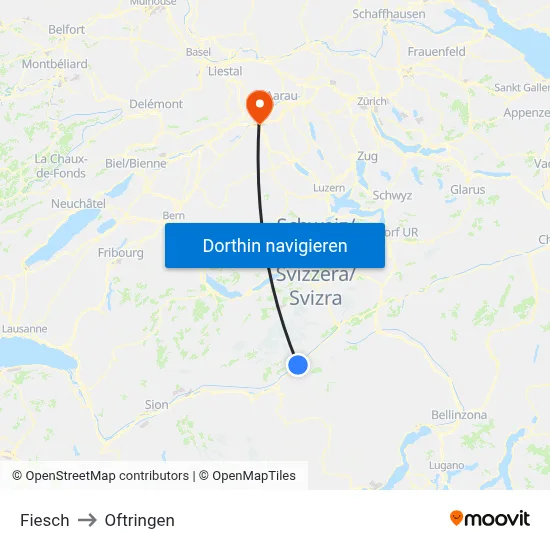 Fiesch to Oftringen map