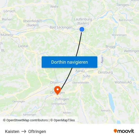 Kaisten to Oftringen map