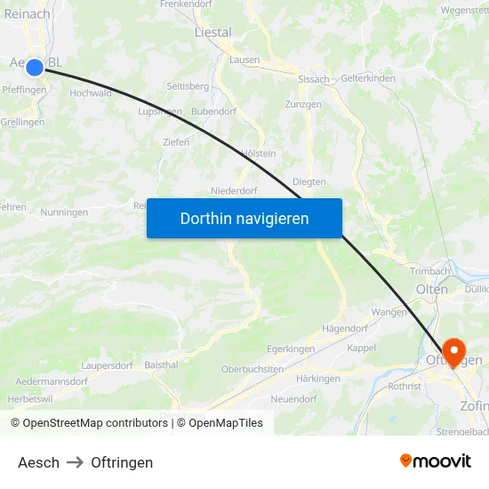 Aesch to Oftringen map