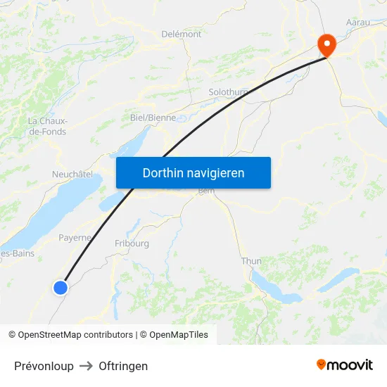 Prévonloup to Oftringen map