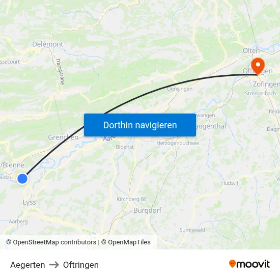 Aegerten to Oftringen map