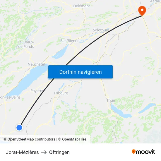 Jorat-Mézières to Oftringen map