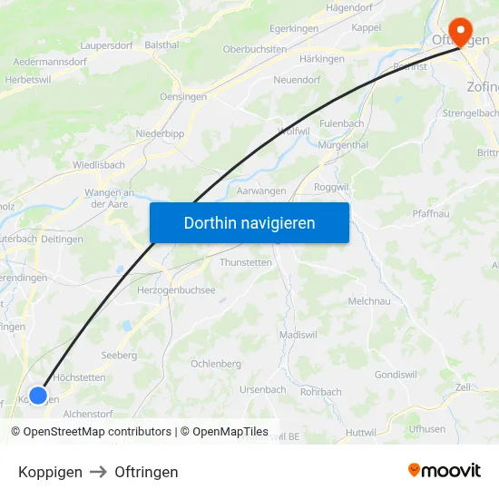 Koppigen to Oftringen map